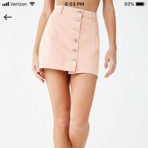 Button Front Pink Denim Mini Skirt
